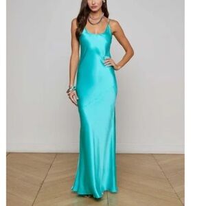 L'AGENCE Charmaine U Neck Gown Silk Maxi Dress -Lagoon